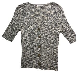 MOD REF Black White Marled Knit Short Sleeve V-Neck Cardigan Sweater Small